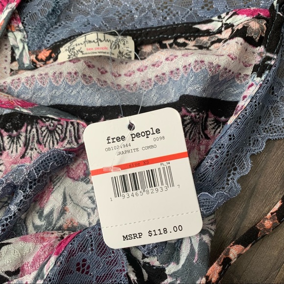 Free People NWT Black Floral Graphite Combo Maxi Slip Dress with Lace Detail - Picture 8 of 15